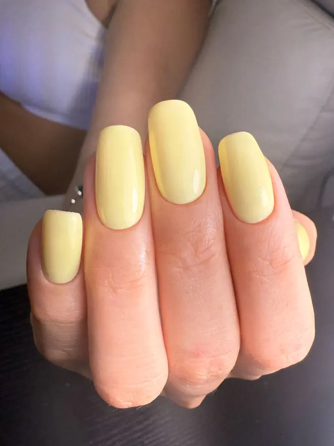 Yellow hard gel manicure by Aia