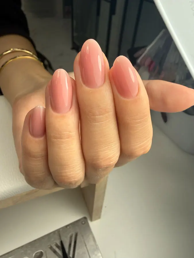 Nude hard gel manicure by Aia