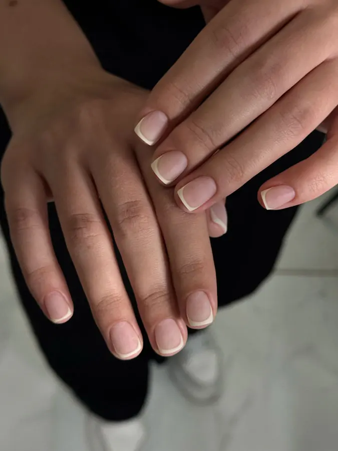Russian gel French manicure with matte top by Alina