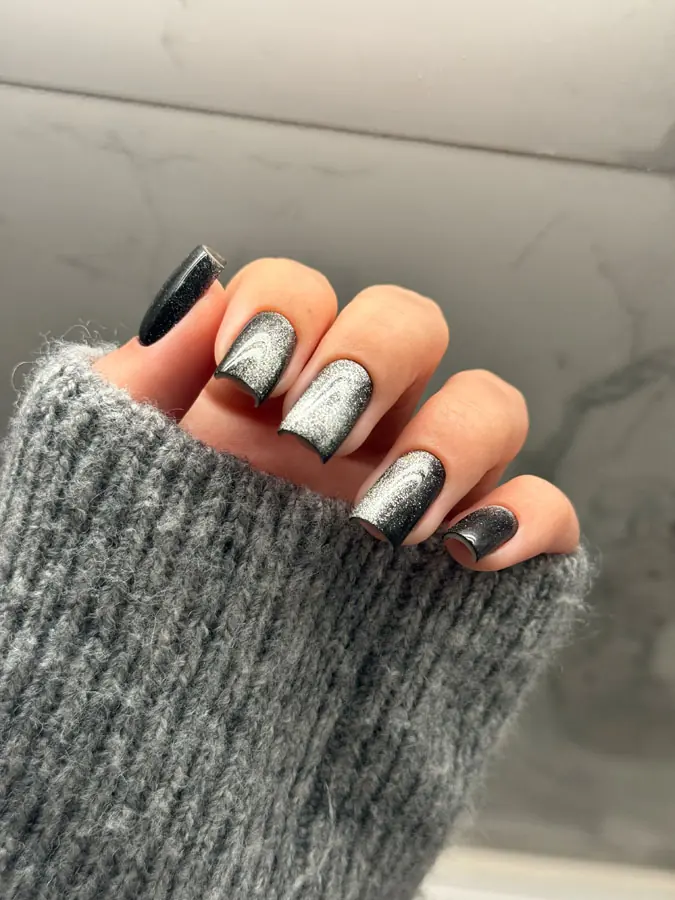Russian hard gel manicure with cat eye by Alina