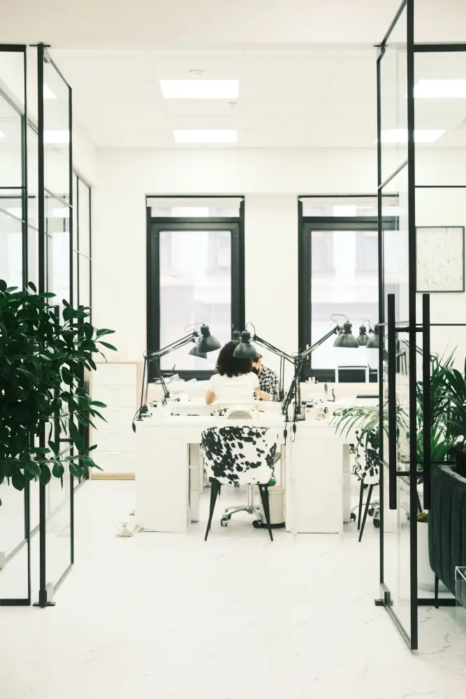 Bright salon interior at Darlings Beauty Lab in Manhattan
