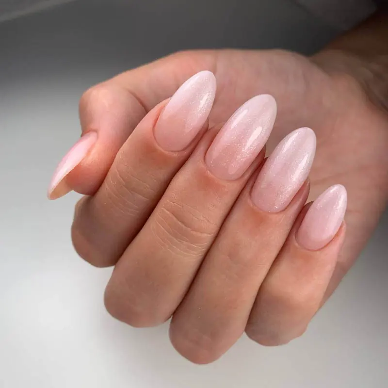 Almond Russian hard gel manicure in Midtown