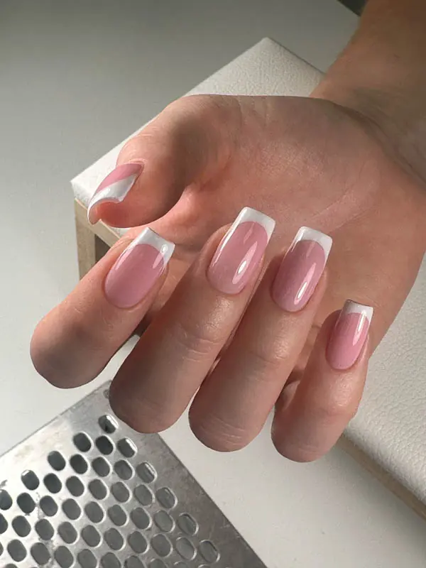 Elegant French Russian hard gel manicure in Manhattan