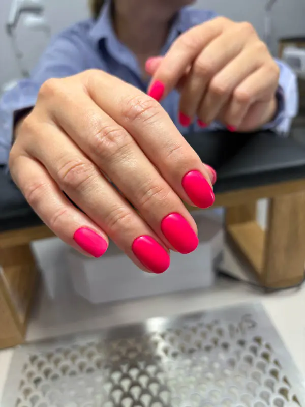Vibrant pink Russian gel manicure by Elena