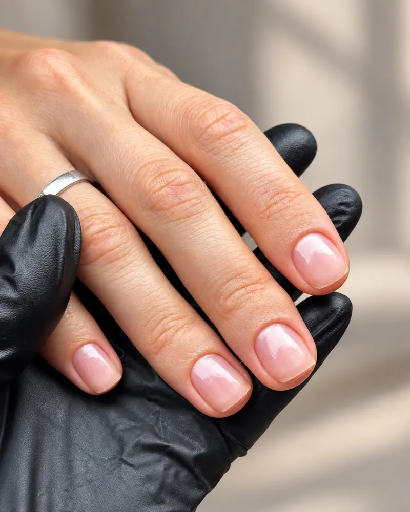 Lamination finish on natural nails with a clear glossy result