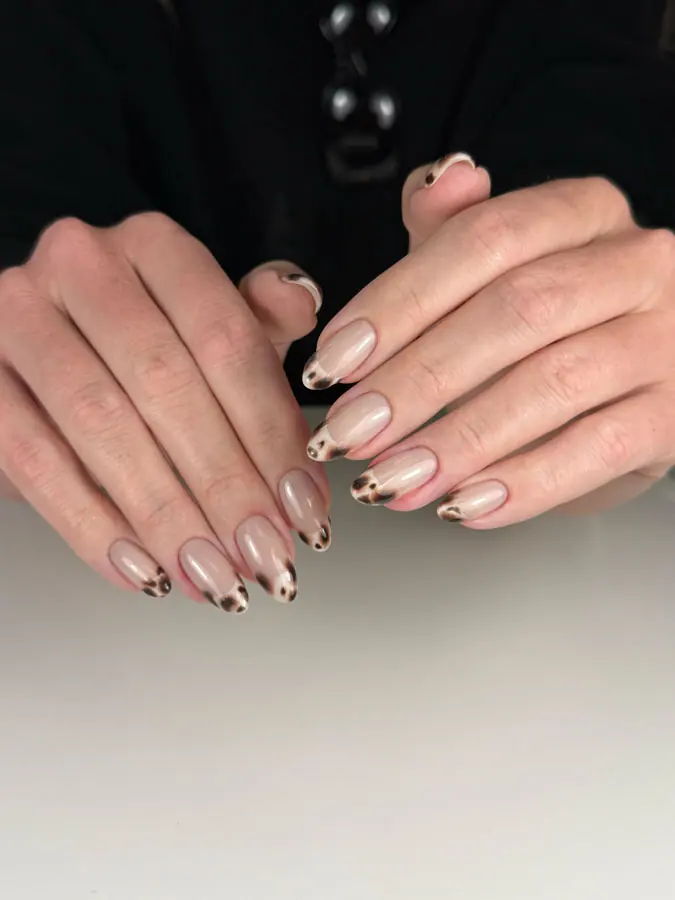 Hard gel French manicure with nail art by Olha