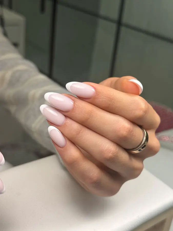 White French hard gel manicure by Olha