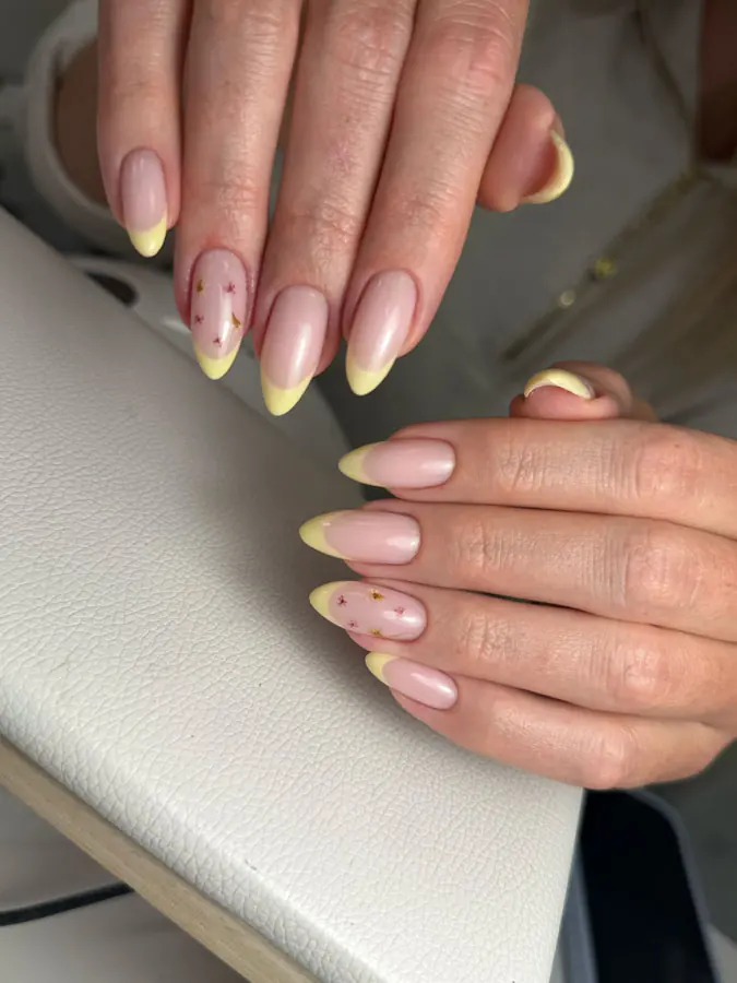 Yellow French hard gel manicure by Olha