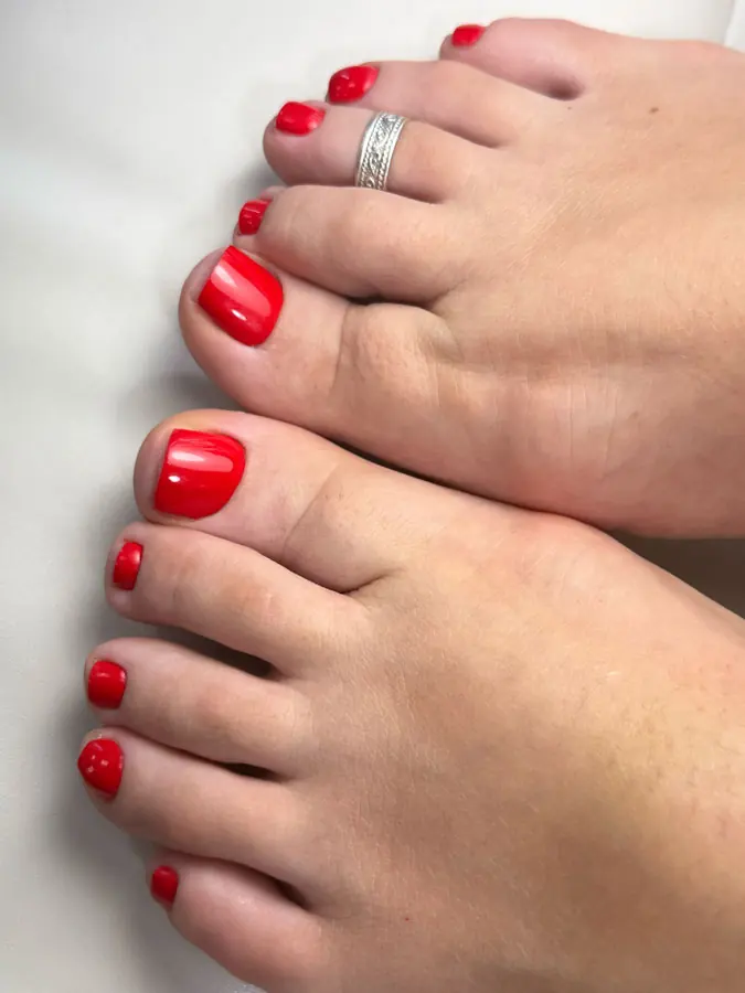 Red smart gel pedicure by Olha