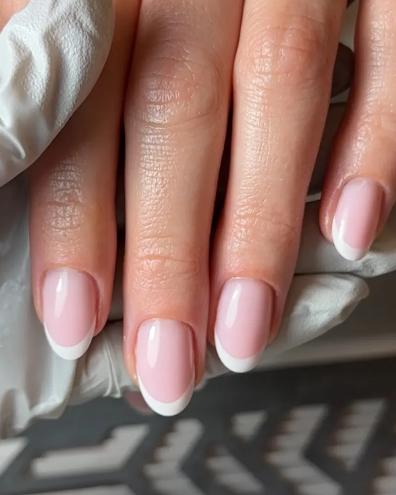 Pink French hard gel manicure by Olya