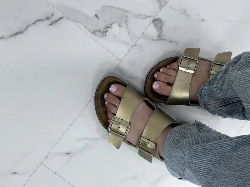 Close-up SMART gel pedicure with clean toenail cuticles in NoMad, Manhattan
