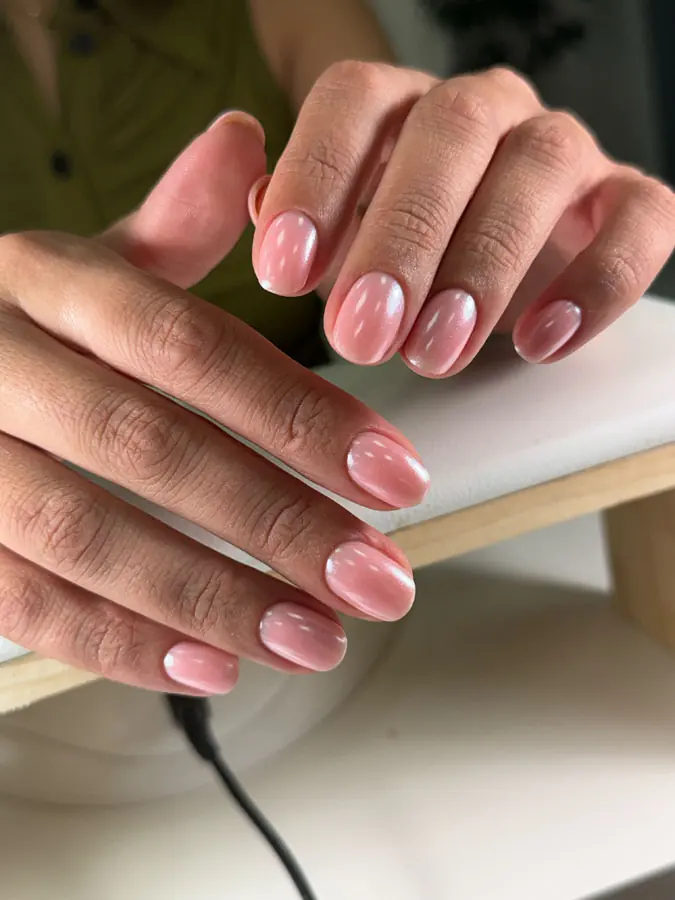 Russian hard gel manicure with chrome by Julia