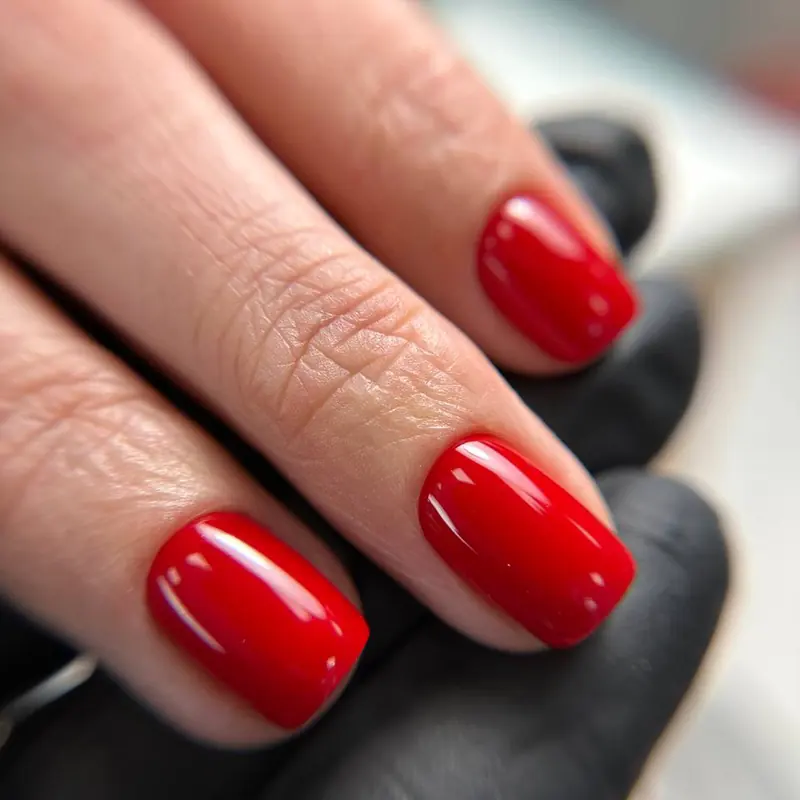 Russian gel manicure close-up with clean sidewall work in Flatiron