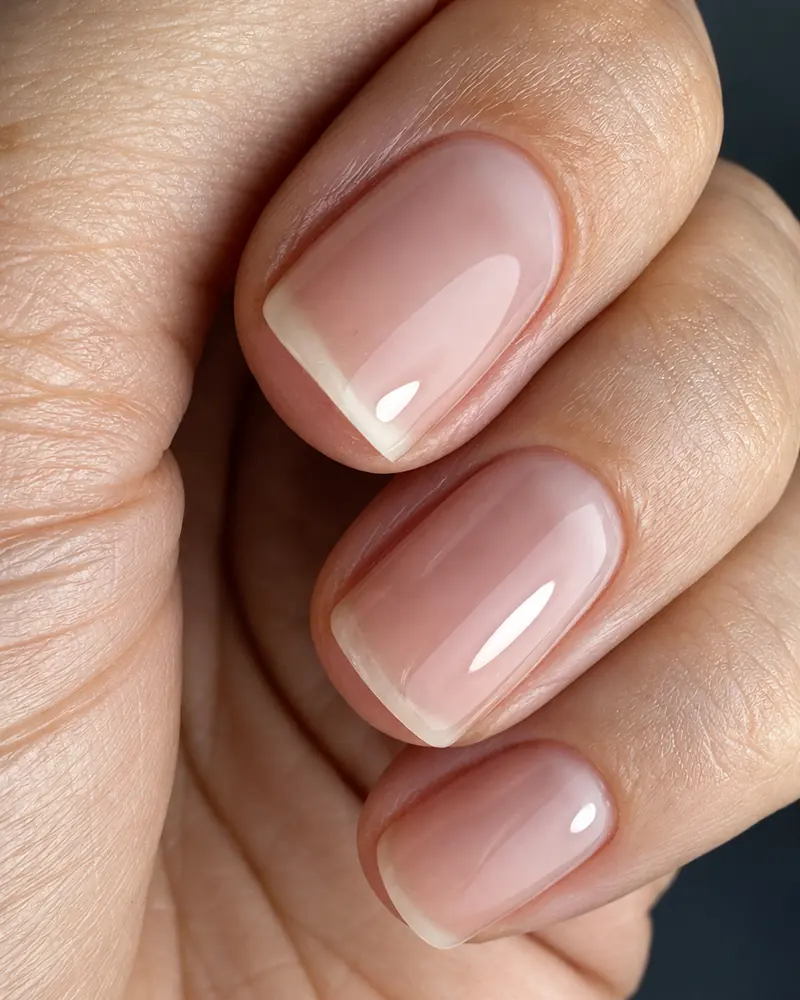Glossy natural nails with protective lamination coating