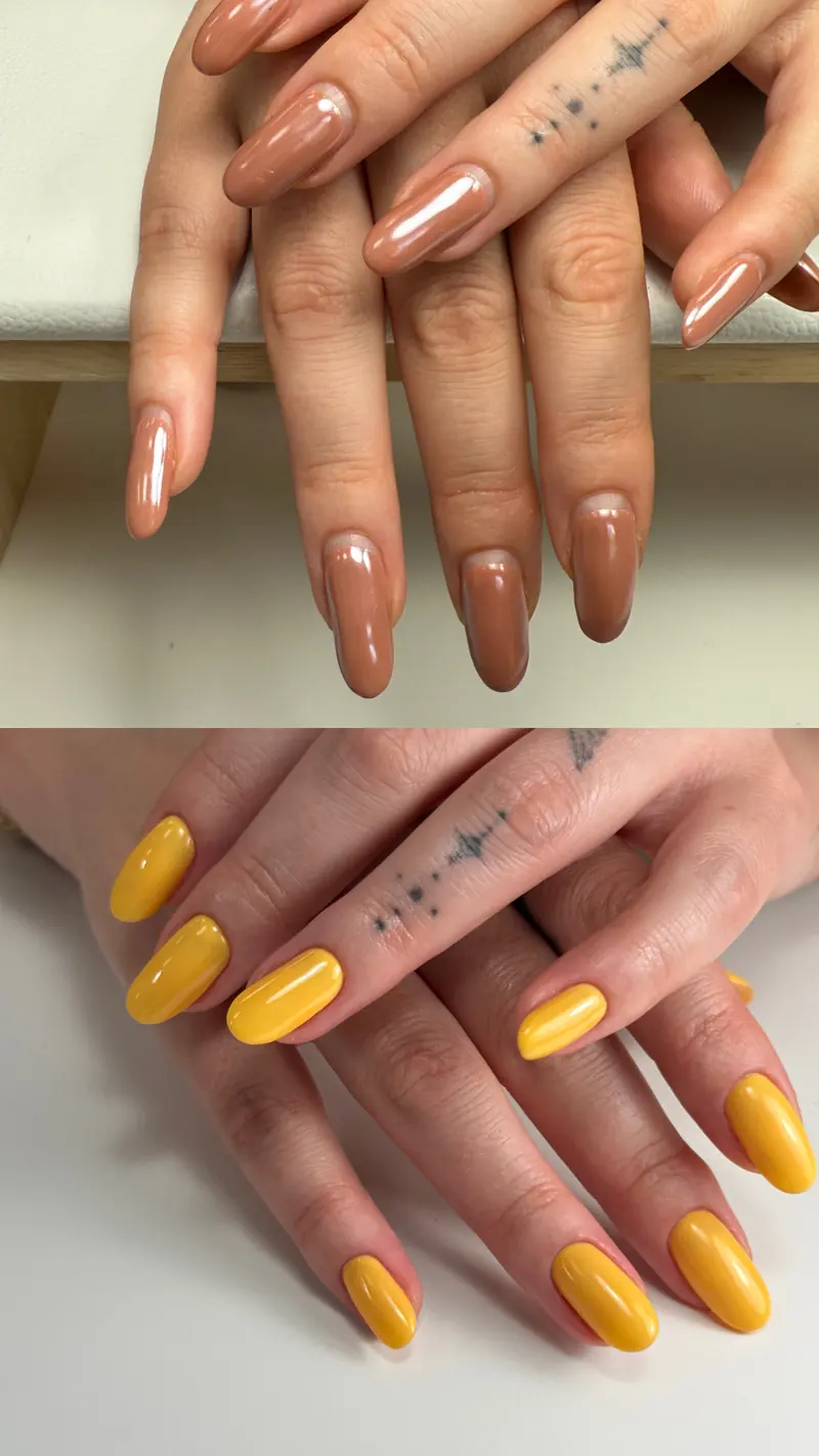 Before and after Russian gel manicure