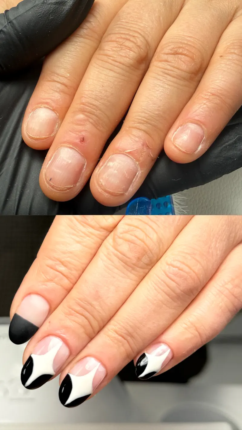 Before and after Russian gel manicure in NYC